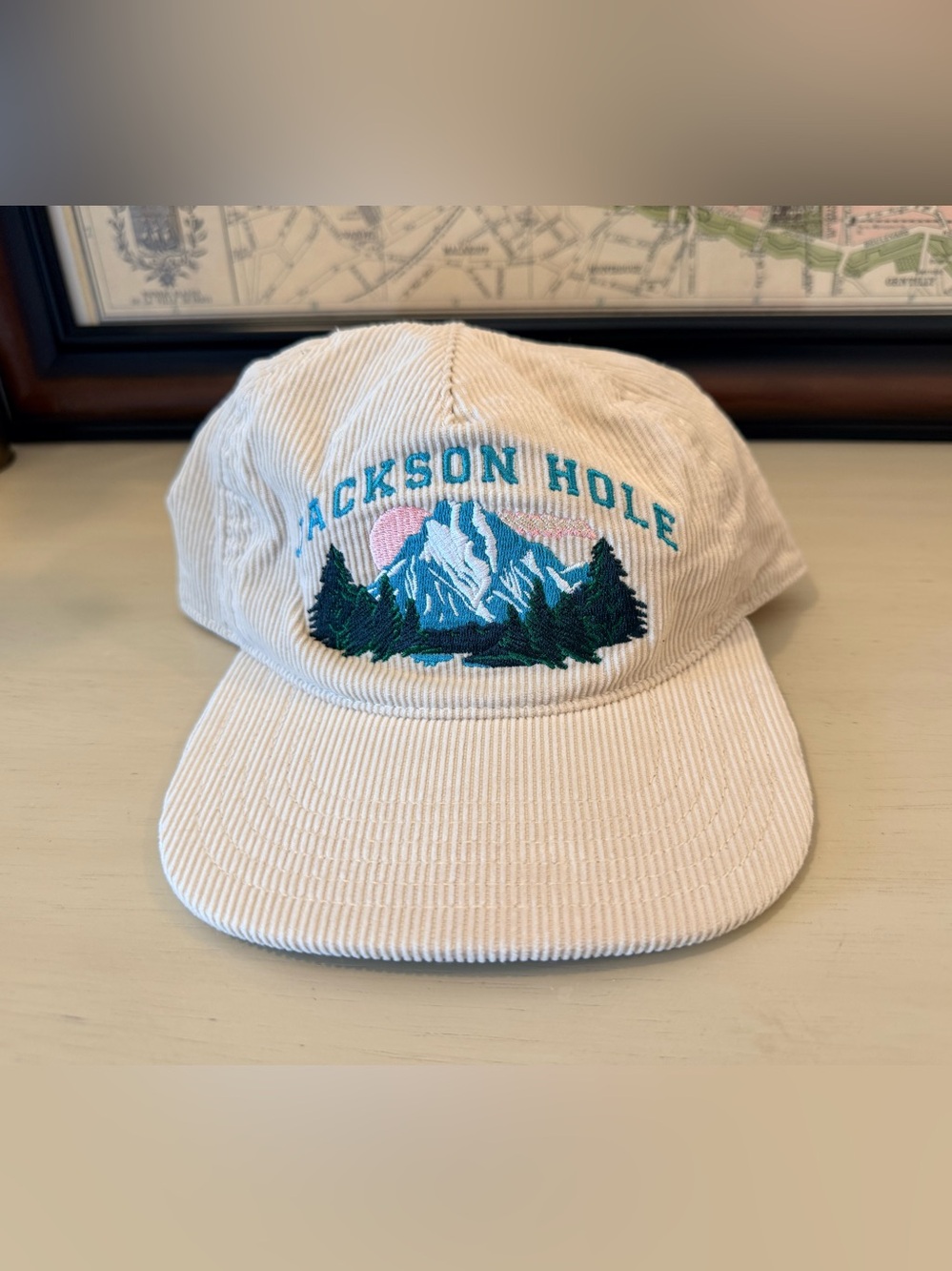 Mighty Fine Jackson Hole Corduroy Hat - Cream with Mountain Embroidery